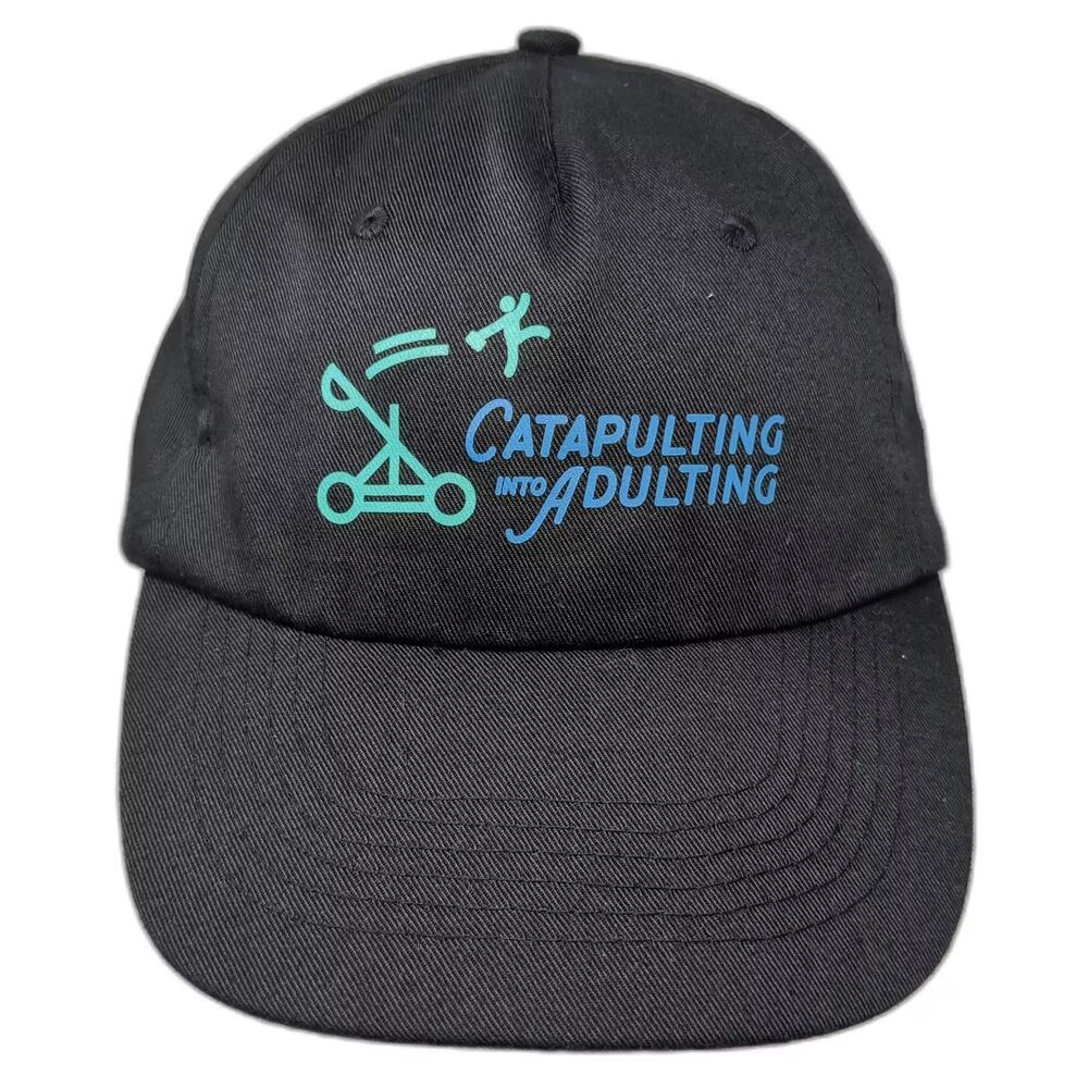 HitWear 5 Panel Black Blue OS Hat Funny Catapulting Into Adulting Strapback Cap
